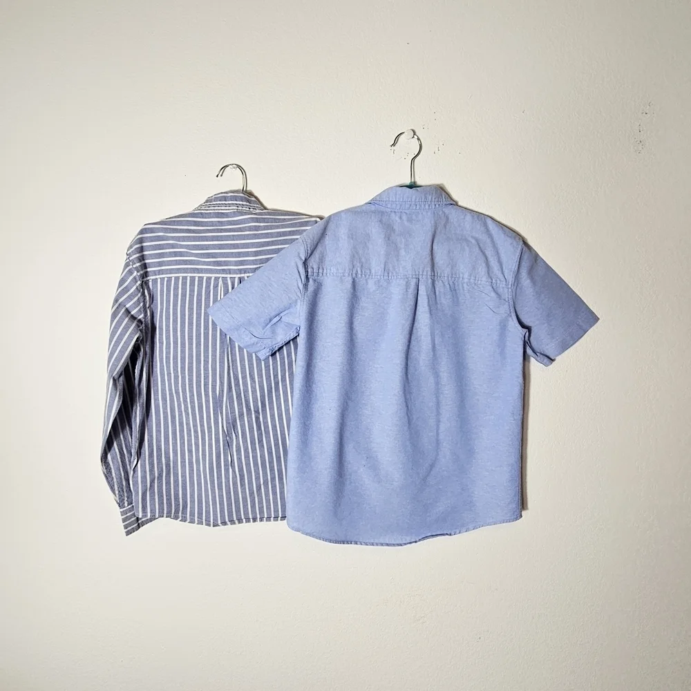 Old Navy Kids Striped Long Sleeve and Solid Blue Short Shirts Boys Size Large 10